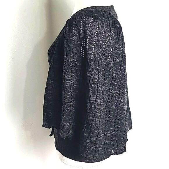 Cardigan Sweater Cape with Batwing Sleeves, Black & Gray Loose Knit, Size Medium - Picture 5 of 11